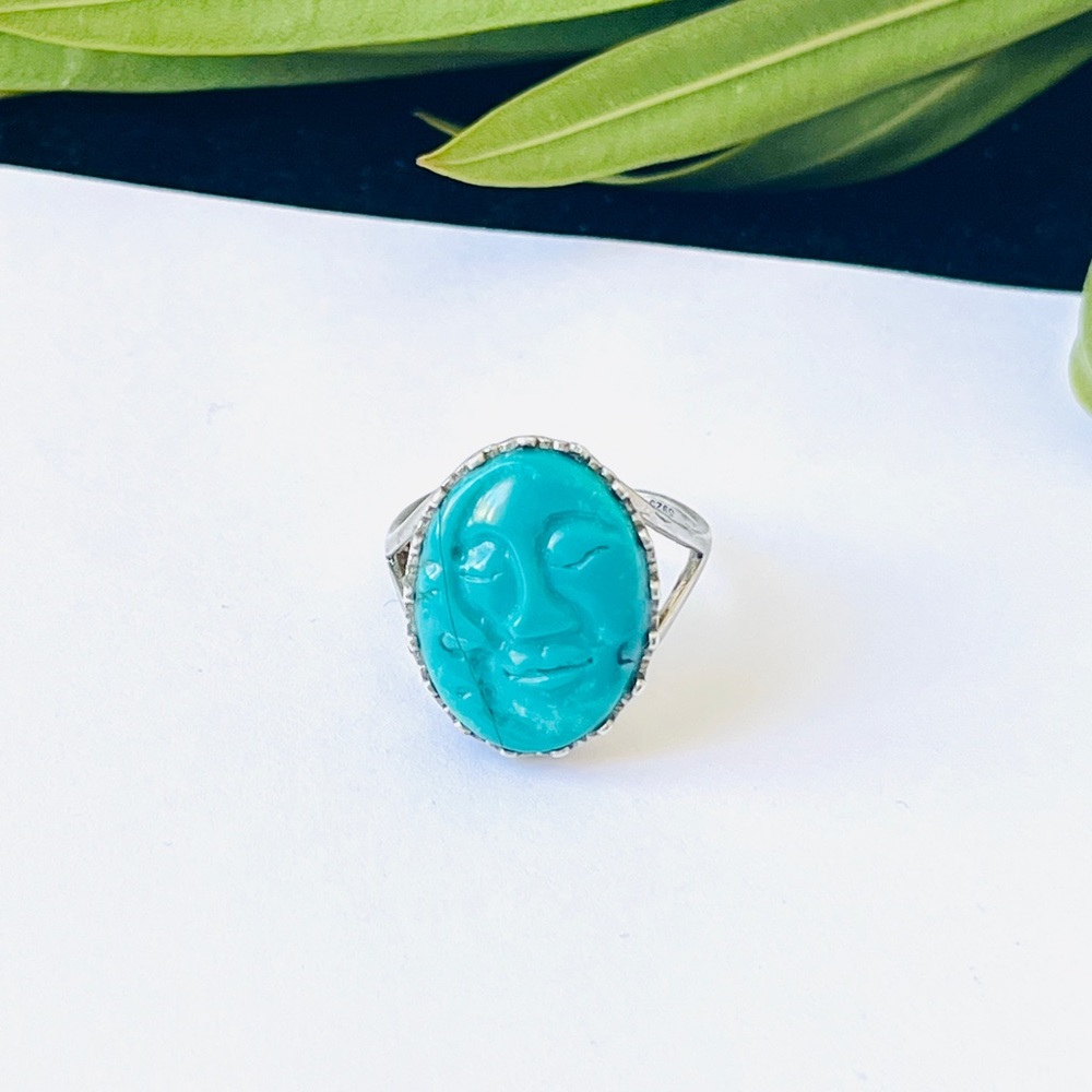 Natural Turquoise Sun and Moon Ring,Hand-carved Value For Money Unique Jewelry